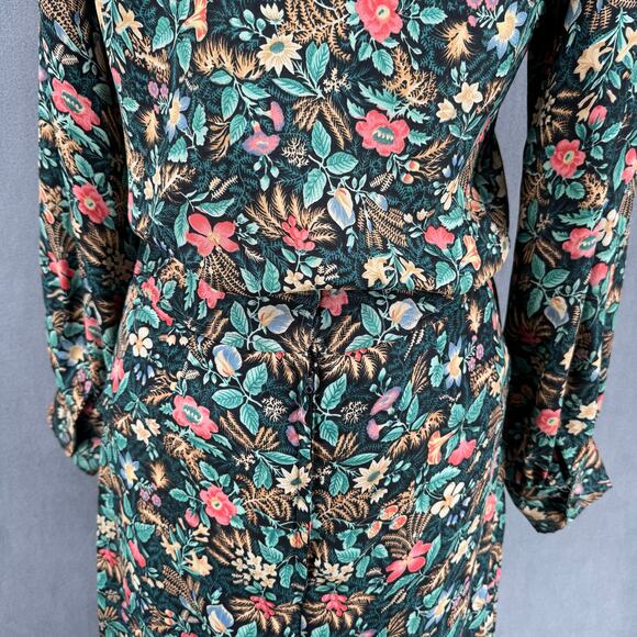 Vintage Addenda Polyester Floral Skirt Blouse Matching Set Womens 8/10 Green - Picture 8 of 11